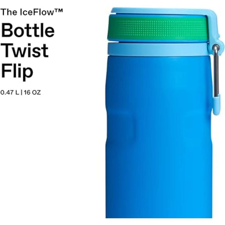 Stanley 1913 IceFlowBottle Twist Flip, 0.47L, doppelwandige Vakuumisolierung, hält 12 Stunden kalt und 3 Tage eisgekühlt, spülmaschinenfest, recycelter Edelstahl, BPA-frei, Azure – Bild 3