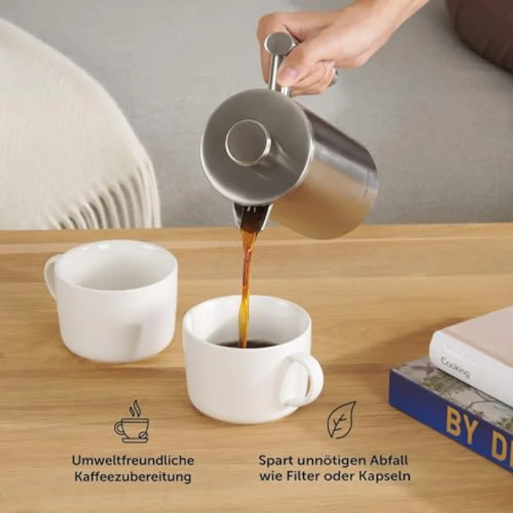 Blumtal French Press aus Edelstahl 600 ml (3 Tassen) - Thermo Kaffeebereiter doppelwandig isoliert mit Messskala inkl. Ersatzfilter & Anleitung, Spülmaschinengeeignet, Erhältlich in 3 Größen – Bild 4