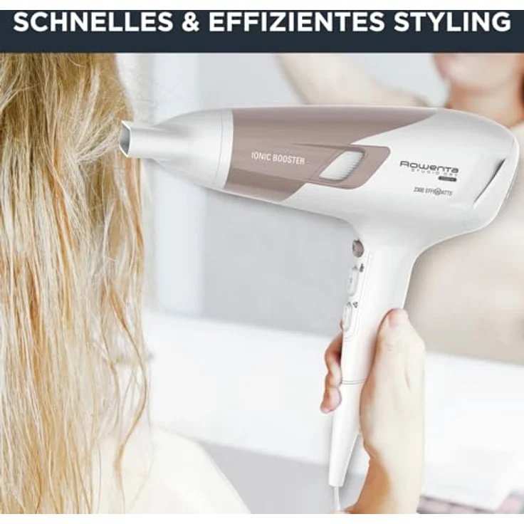 Rowenta CV5830 Studio Dry Haartrockner (2100 Watt, 3 Temperatur- und 2 Geschwindigkeitsstufen, Ionenfunktion, Kaltlufttaste) Weiß-Roségold – Bild 3