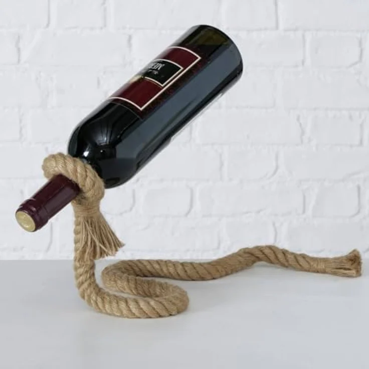 Boltze Home Weinständer für eine Flasche, eisern, geflochten mit Seil, 15 x 16 cm, elegante Präsentation und langlebige Konstruktion – Bild 3