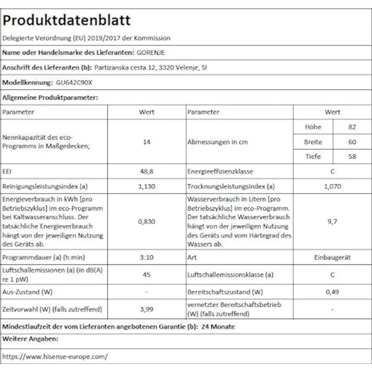 Gorenje GU642C90X BK065, Unterbau Geschirrspüler, 60 cm, Edelstahl, Silber/Schwarz, 14 Maßgedecke, Energieeffizienzklasse C – Bild 11
