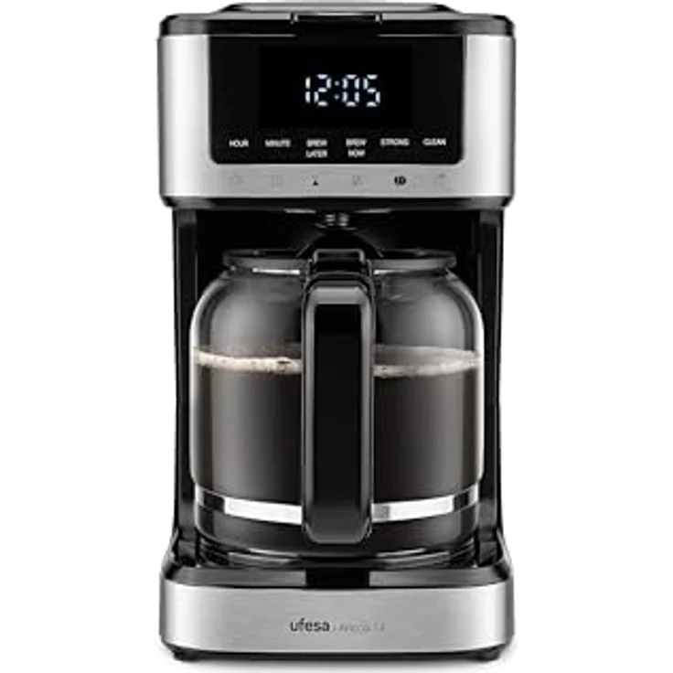 Ufesa Filterkaffeemaschine Ariccia, Programmierbar, 900W, 14 Tassen, 1,8L, Edelstahl, Touchscreen, herausnehmbarer Nylonfilter, hitzebeständiges Glasgefäß, spülmaschinenfest, Tropf-Stopp – Bild 1