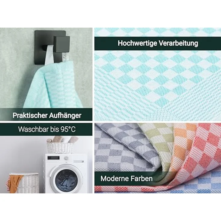 ZOLLNER 10er Set Geschirrtücher Baumwolle in 46x70 cm - super saugstarke und robuste Küchentücher – waschbar bis 60°C – in Mint kariert - Gastronomiequalität - Oeko Tex® Zertifiziert – Bild 4