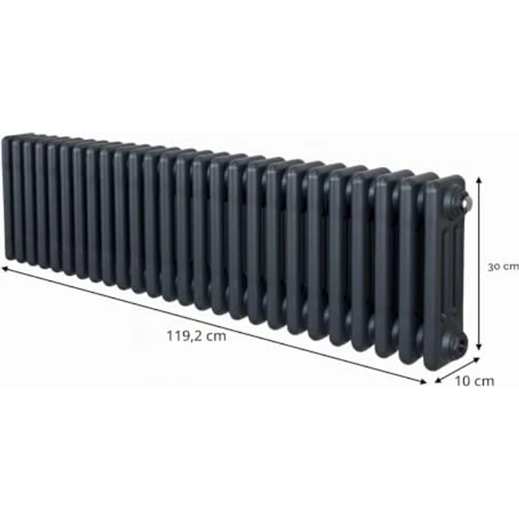 Monster Shop Traditioneller 3-Spalten-Heizkörper 300 x 1192mm, Horizontaler Wandheizkörper aus Kohlenstoffstahl in Matt Anthrazit Grau, 3612 BTU Wärmeleistung, inklusive Reinigungsbürste und Befestigungsset – Bild 5