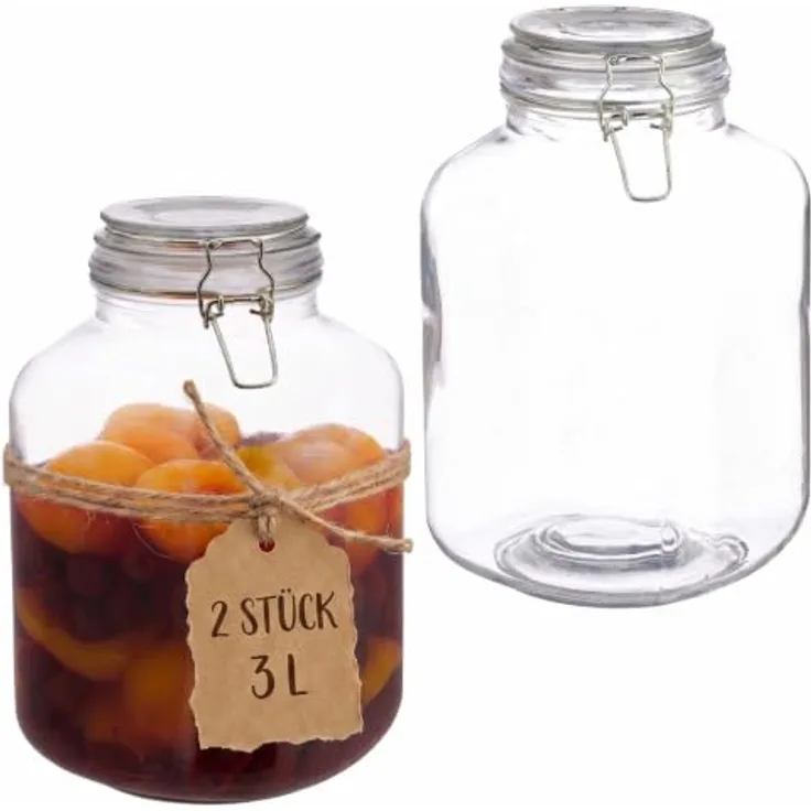 Relaxdays Einmachgläser, 2er Set, 3 l, transparent mit luftdichtem Bügelverschluss für Vorratslagerung