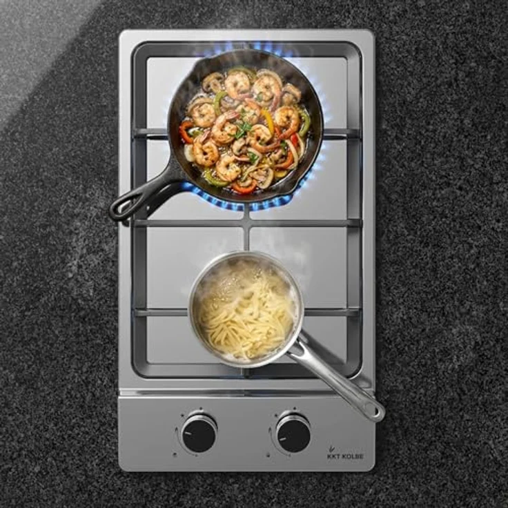 KKT KOLBE Gaskochfeld G302ED, autarkes 29 cm Kochfeld mit 4,4 kW, 2-flammig, stufenlos regelbar, Wok-Zone, Edelstahl, für Erdgas und Propangas – Bild 2