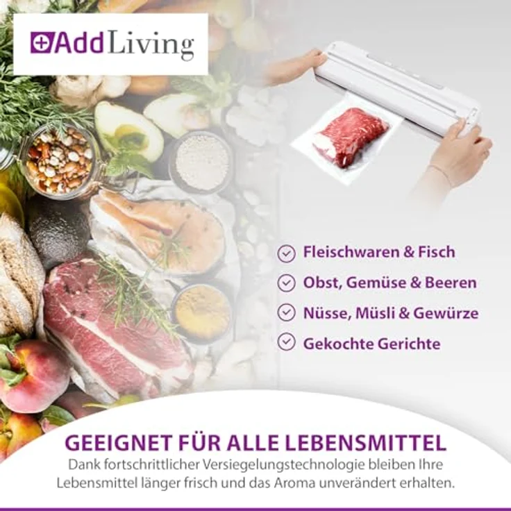 Addliving V200 Vakuumierer, 2-in-1 Folienschweißgerät mit Soft-Funktion und integriertem Trimmer, inkl. 5 Vakuumbeuteln – Bild 3