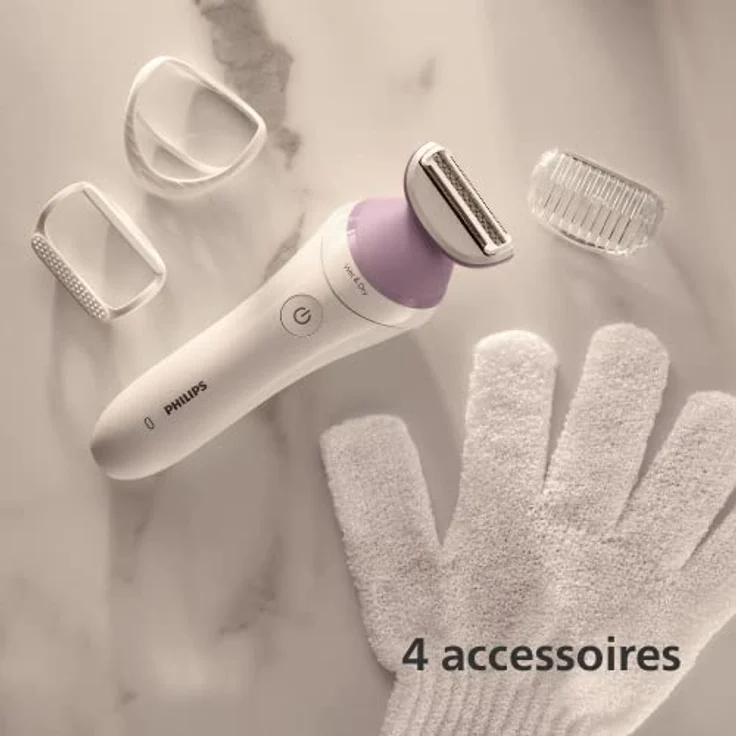 Philips Lady Shaver Series 6000 – Kabelloser Nass- und Trockenrasierer mit 4 Zubehörteilen, Körperpeeling-Handschuh, Kammaufsatz (Modell BRL136/00) – Bild 5