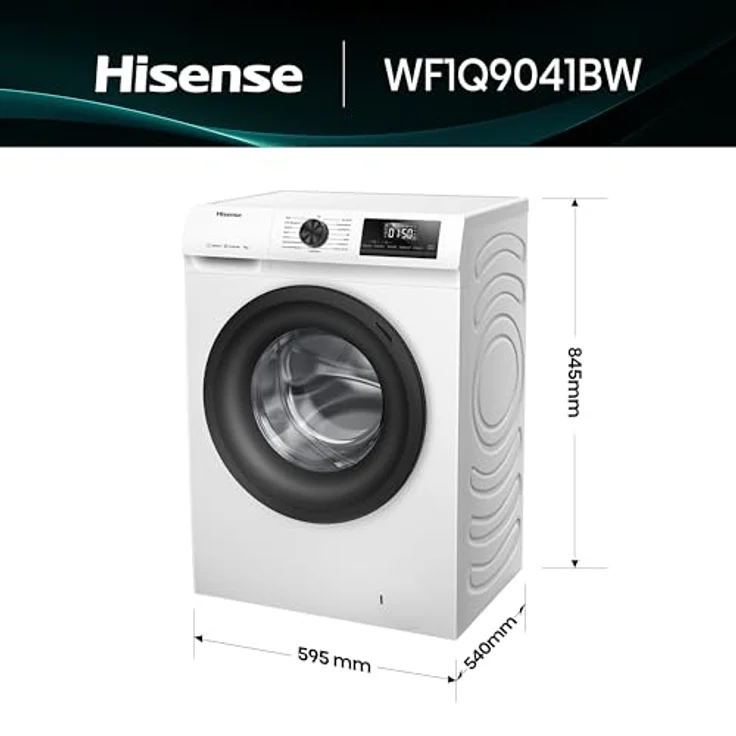 Hisense WF-1-Q-9041-BW, 9 kg Waschmaschine mit Energieeffizienzklasse A, Dampfwäsche und 15-Minuten-Programm, weiß – Bild 7
