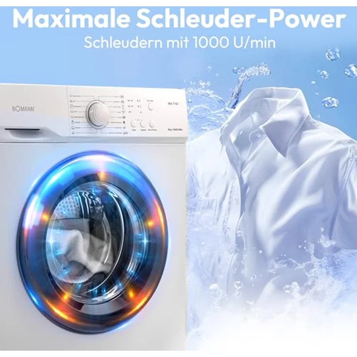 Bomann® Waschmaschine WA 7161, 6kg Fassungsvermögen, 1000 U/Min., 16 Waschprogramme, Edelstahl-Trommel, Energieeffizienzklasse A – Bild 6