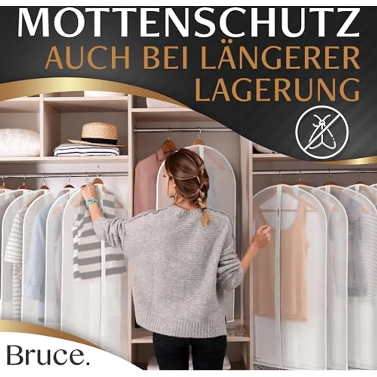 Bruce.® 6x Kleidersack Transparent, Mottensicherer Kleiderschutz in 3x100 & 3x120 cm – Wasserabweisend und Atmungsaktiv aus PEVA – Bild 4