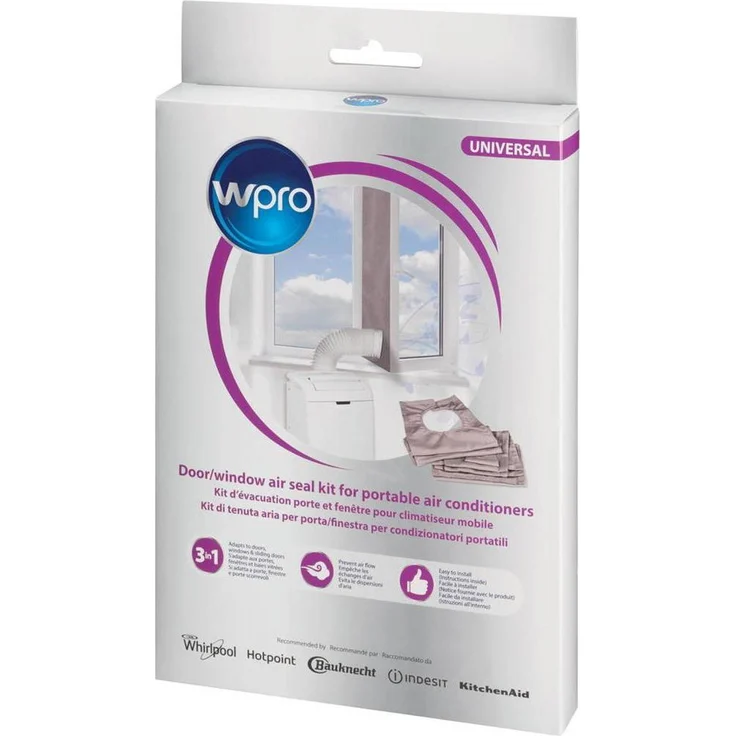 Whirlpool Universal Tür-/Fenster-Kitt, Dichtungsset für mobile Klimaanlagen, Weiß, für Fenster bis 140 cm und Türen bis 220 cm