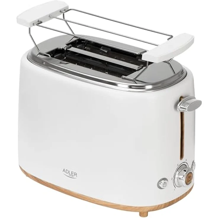 ADLER Toaster Weiß für 2 Scheiben, mit 6 Stufen, Brötchenaufsatz, Auftau- & Aufwärmfunktion, Stopp-Taste, Krümelschublade – Bild 1