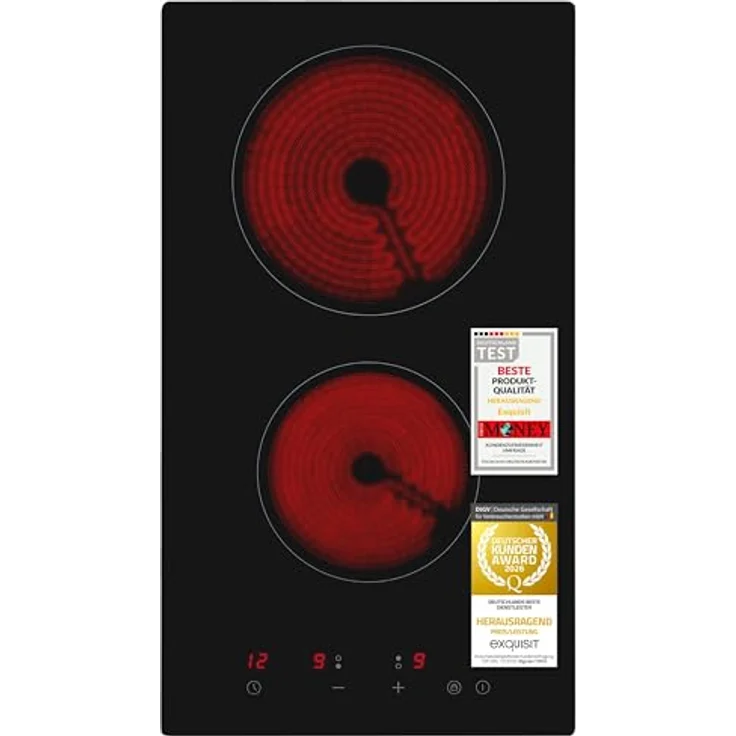 Exquisit EKC300-490 Glaskeramik-Kochfeld, 2 Kochzonen, 3000 W, Touch-Control, rahmenlos, kompakte Maße 29 x 52 cm, Sicherheitsabschaltung, Restwärmeanzeige, schwarz – Bild 1