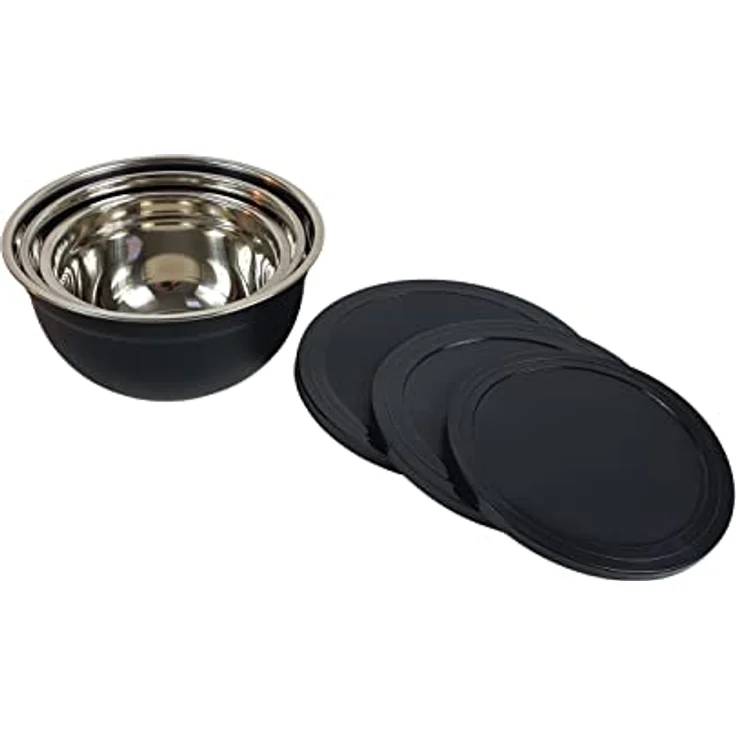 SESUA Edelstahl Multischüssel Set 3tlg. mit Deckel Schwarz Zweifarbiges Design, praktischer Schüttrand – Bild 3