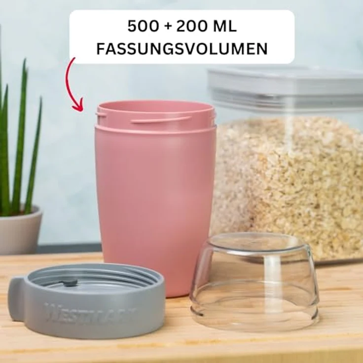 Westmark Müslibecher – praktischer Joghurtbecher to go, Becher ideal für Müsli, Suppe, Porridge oder Joghurt, Mikrowellen- und Tiefkühler-geeignet – 700 ml, BPA-frei, Rosa – Bild 3