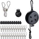 Relaxdays Wäscheleine ausziehbar auf 7,85 m, aufrollbares Wäscheseil, Reisewäscheleine, Wäscheschnur Kunststoff, schwarz