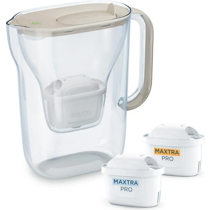 Brita Style Essential Wasserfilterkanne, inkl. 1x Maxtra Pro Extra Kalkschutz & 1x Maxtra Pro Pure Performance, Beige, 2,4l Gesamt- und 1,4l Filterwasserkapazität, spülmaschinengeeignet