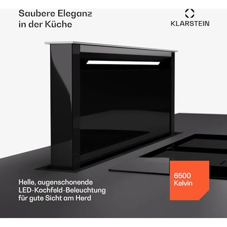 Klarstein Downdraft-Dunstabzugshaube 75cm, versenkbare Abluft/Umluft, 576m³/h, leise (51 dB), Energieeffizienz A++, LED-Beleuchtung & Touch-Bedienfeld – Bild 2