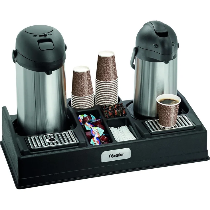 Bartscher Kaffee- / Teestation 2190, für 2 Isolierkannen Ø max. 19 cm, 190154, Schwarz, mit 5 Staufächern und verstellbarem Kunststoffeinsatz – Bild 1