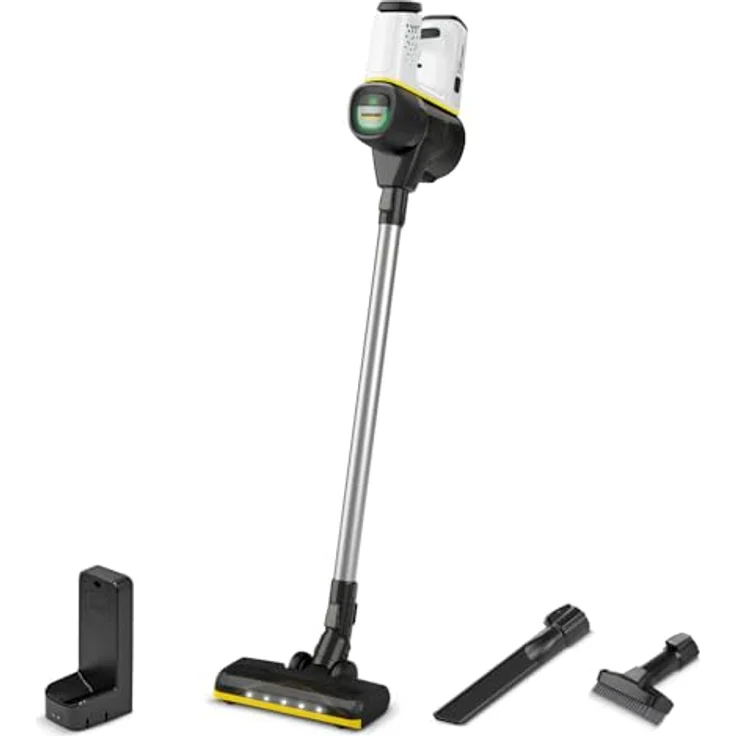 Kärcher Akku-Staubsauger VC 6 Cordless ourFamily, 2 Saugstufen, Laufzeit: bis zu 50 min., Gewicht: 2,8 kg, 25,2 V Akku, Wandhalterung mit Ladefunktion, Boden- und Fugendüse, Staubbürste, Weiß – Bild 1