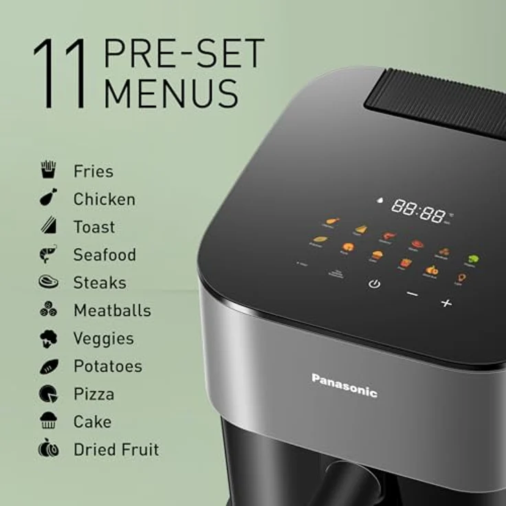 Panasonic NF-CC500SXE Air Fryer mit Sichtfenster, 5 l, 80–200 °C, digitaler Timer & LCD-Display, sanfte Dampfzugabe, 11 Voreinstellungen, einfache Reinigung, Mattgrau – Bild 5