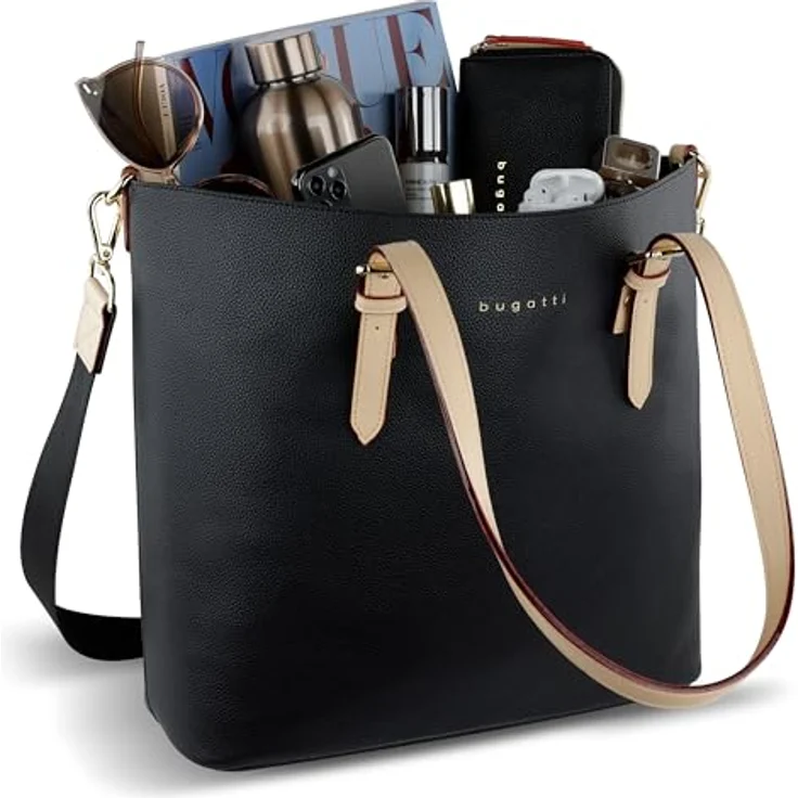 Bugatti Shopper Ella, L Einkaufstasche aus hochwertigem Kunstleder mit Bag in Bag, Schwarz – Bild 4