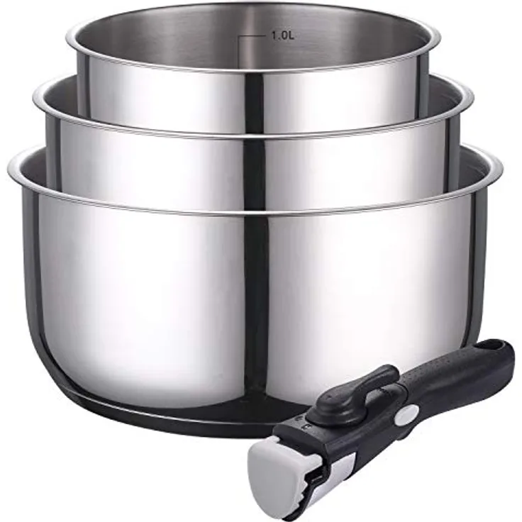 Kamberg – 0008116 – Set aus 3 Stieltöpfen 16/18/20 cm – Edelstahl – Abnehmbarer Griff – Für alle Herdarten, auch Induktion