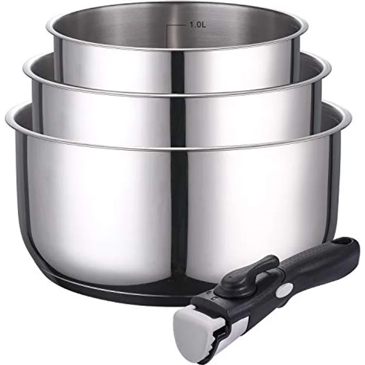 Kamberg – 0008116 – Set aus 3 Stieltöpfen 16/18/20 cm – Edelstahl – Abnehmbarer Griff – Für alle Herdarten, auch Induktion – Bild 1