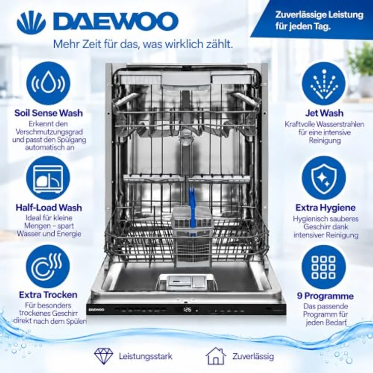 Daewoo DBFS33N49E61-DE Geschirrspüler vollintegrierbar, 60 cm, 16 Gedecke, 9 Programme, AquaStop, Halbbeladung – Bild 5