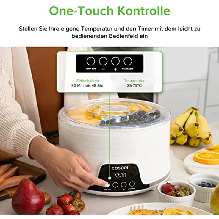 COSORI Dörrautomat für mehr Möglichkeiten, Food Dehydrator mit 5 stapelbaren und herausnehmbaren Tabletts, Einstellbare Höhe, Temperaturregelung(35-75℃), BPA-frei, 350W,Weiß – Bild 2