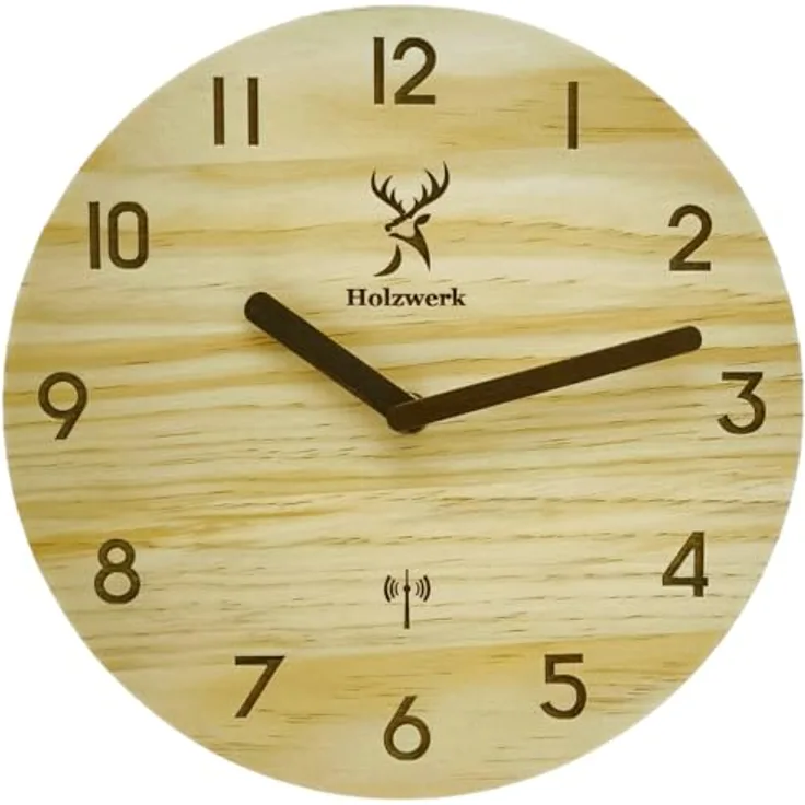 Holzwerk Germany Wanduhr Vintage 25 cm Braun, lautloses Uhrwerk ohne Tickgeräusche, handgefertigtes Massivholz