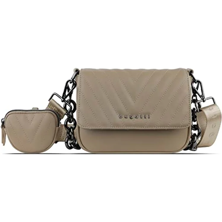 Bugatti Sira Crossover Bag, stylishe Umhängetasche aus Kunstleder mit trendiger Steppung, nude, 20 x 6 x 15 cm – Bild 1
