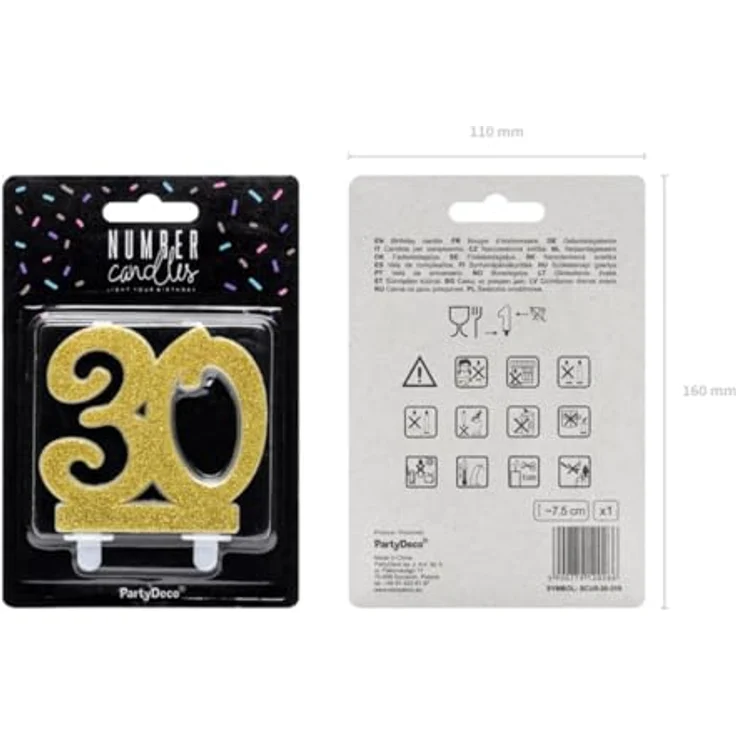 PartyDeco Geburtstagskerze Glitter Gold, Ziffer ''30'', 10 cm - Perfekte Tortendekoration für runde Geburtstagsfeiern – Bild 2