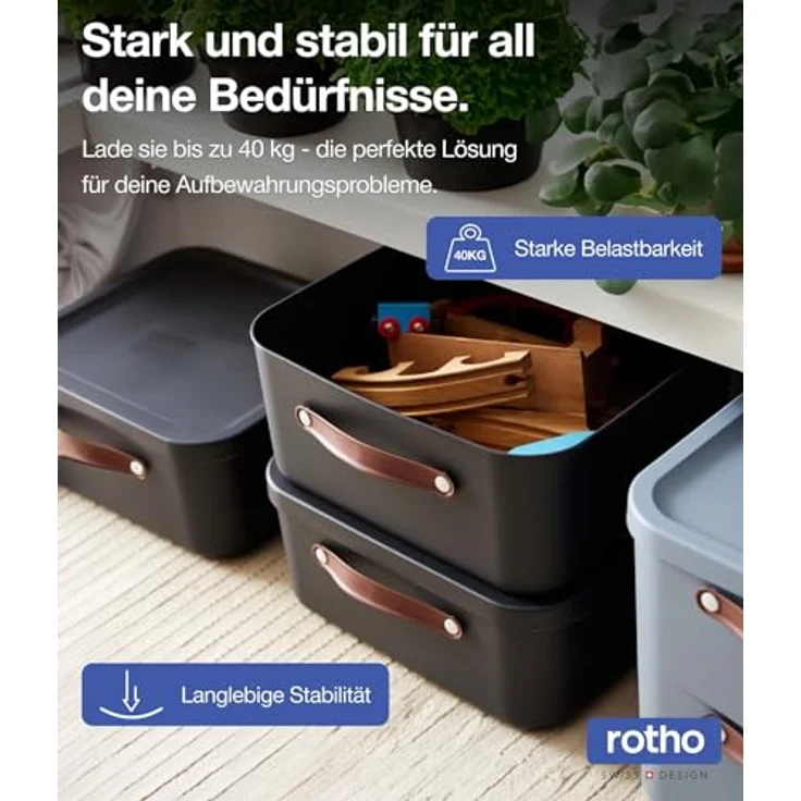 Rotho Maloja 3er-Set Aufbewahrungsbox mit Deckel 25l, Kunststoff, anthrazit - Praktische Ordnungsboxen im Set mit 25 Liter Fassungsvolumen – Bild 4