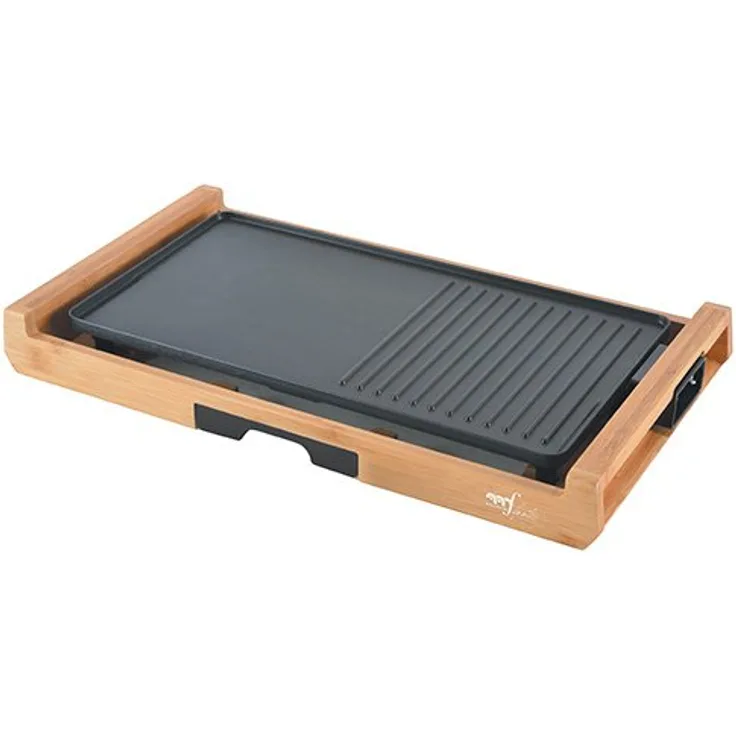 Melchioni Family Bamboo Grill Elektrogrill 1800 W, Schwarz, mit regulierbarem Thermostat und Bambus-Schale