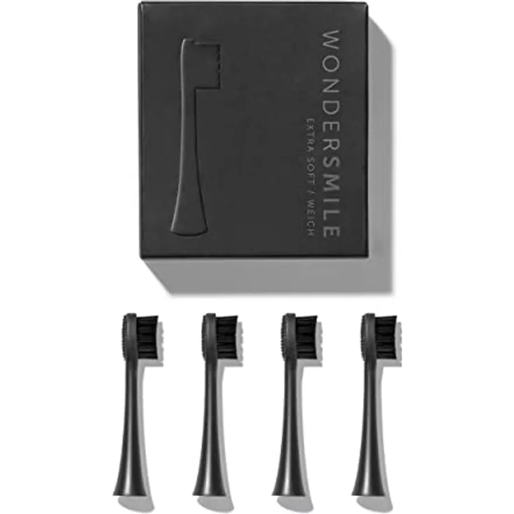 Wondersmile Ersatzbürsten Schallzahnbürste (Soft, Ultimate Black, 4er Pack) - Bürstenköpfe für Wondersmile Schallzahnbürste