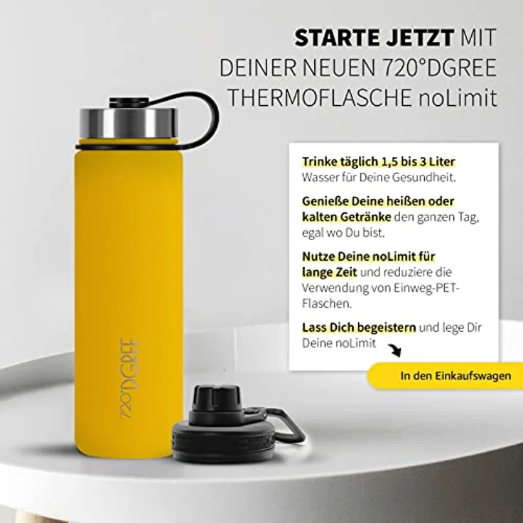 720 DGREE Trinkflasche Edelstahl 530ml Thermo mit gratis Sportdeckel noLimit lemon yellow – Bild 6