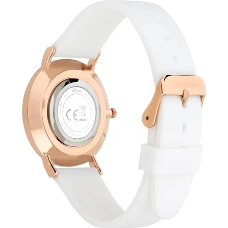 s.Oliver Damen Analog Quarz Armbanduhr SO-3706-PQ, roségoldfarbenes Metallgehäuse, weißes Silikonarmband, Blumen-Zifferblatt, 36 mm, 3 ATM wasserdicht – Bild 4