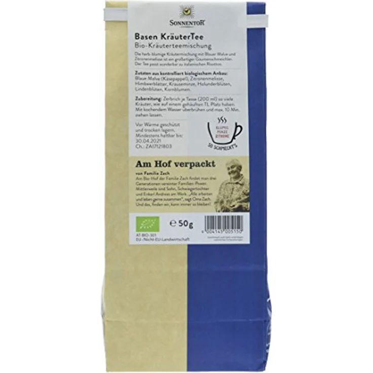 Sonnentor Basen Kräutertee Bio, lose 50 g, mild-herbe Blumennote mit Zitronenmelisse & Minze, ideal für Fastenkuren – Bild 3