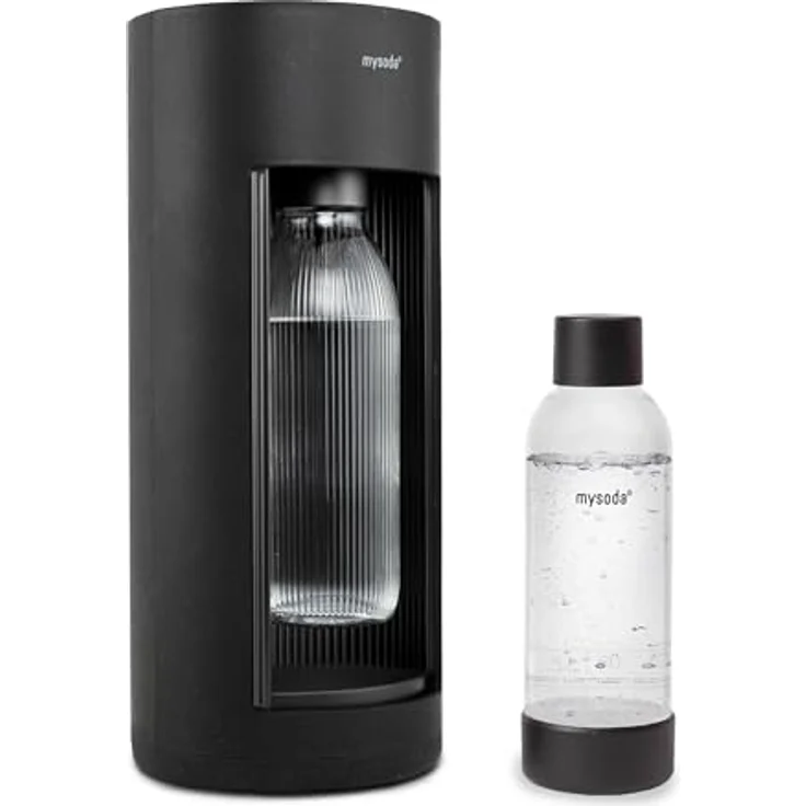 Mysoda Glassy Wassersprudler aus Holzkomposit und Aluminium - Schwarz, mit 1-Liter-Glasflasche & BPA-freier 1-Liter-Plastikflasche – Bild 1