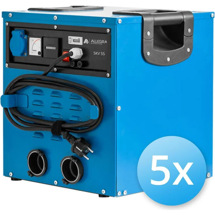 ALLEGRA Seitenkanalverdichter S5, 5er Set mit robustem Stahlblechgehäuse und 50 mm Anschlussstutzen für Flächen bis 50 m²