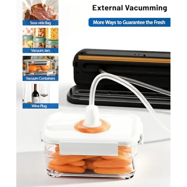 FANNOU Vakuumierer 5-in-1, Multifunktionales Gerät für Lebensmittel mit externer Vakuumierfunktion für Gläser und 50 Vakuumierbeuteln, starke Saugkraft von 65 kPa – Bild 4