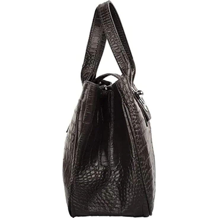 Cluty Leder Damen Handtasche mit Croco-Prägung, braun, zwei Tragegriffen und abnehmbarem Schulterriemen – Bild 5