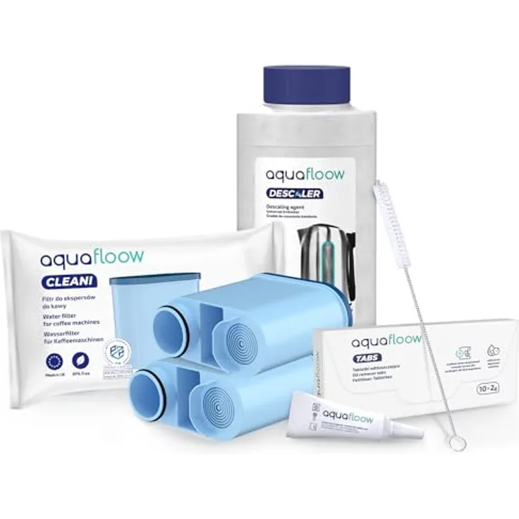Aquafloow Rundum-Pflegeset für Kaffeevollautomaten Philips, Saeco - 2x CLEANI Filter, Entkalker 250ml, 10 Reinigungstabletten, Reinigungsbürste, Silikonfett