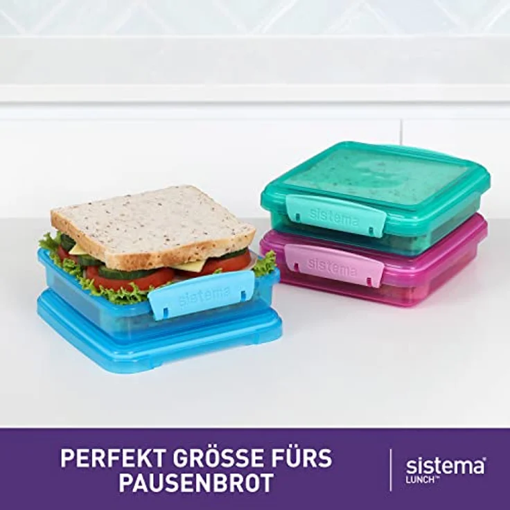Sistema 41647 Lunch Sandwich Box mit kontrastierendem Clips, 450 ml, 3 Stück , farblich sortiert – Bild 3