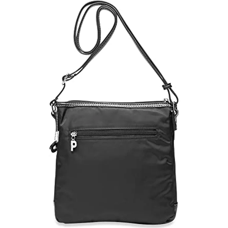 Picard Beuteltasche Sonja, kleine Crossbody Bag aus schimmerndem Nylon, Schwarz, mit verstellbarem Schultergurt und Lederoptik-Riemchen – Bild 3