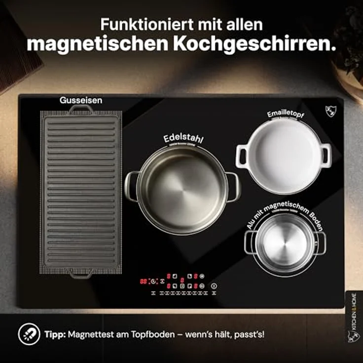 K&H Induktionskochfeld 80-IN-9200FLX, 5 Zonen Induktionskochplatte mit Sensor Touch Steuerung, autark, 80 cm, 9200 Watt, 17 Leistungsstufen, Glaskeramik Oberfläche – Bild 4