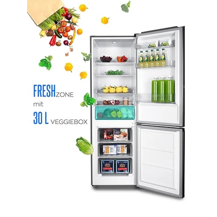 Heinrich´s Kühlgefrierkombination mit 315 L Gesamtvolumen, 219 L Kühlvolumen und 96 L Gefriervolumen, LED Beleuchtung, leise 40 dB, 7 Temperaturstufen, Inox – Bild 3