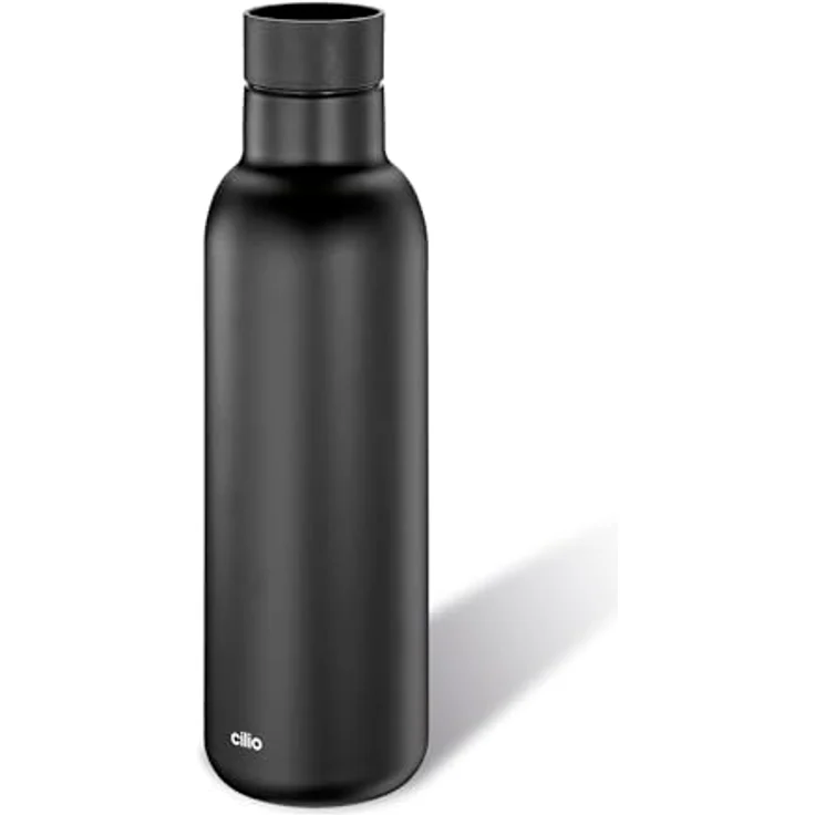 Cilio Isoliertrinkflasche DELUXE, Edelstahl Thermoflasche mit 360° Trinkverschluss, bruchsicher und auslaufsicher, 18 h heiß, 24 h kalt, 450 ml, Höhe: 23 cm, Schwarz – Bild 5